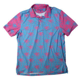 Chubbies Polo Shirt Mens Large Blue Palm Tree Golf Performance Travel Tropical